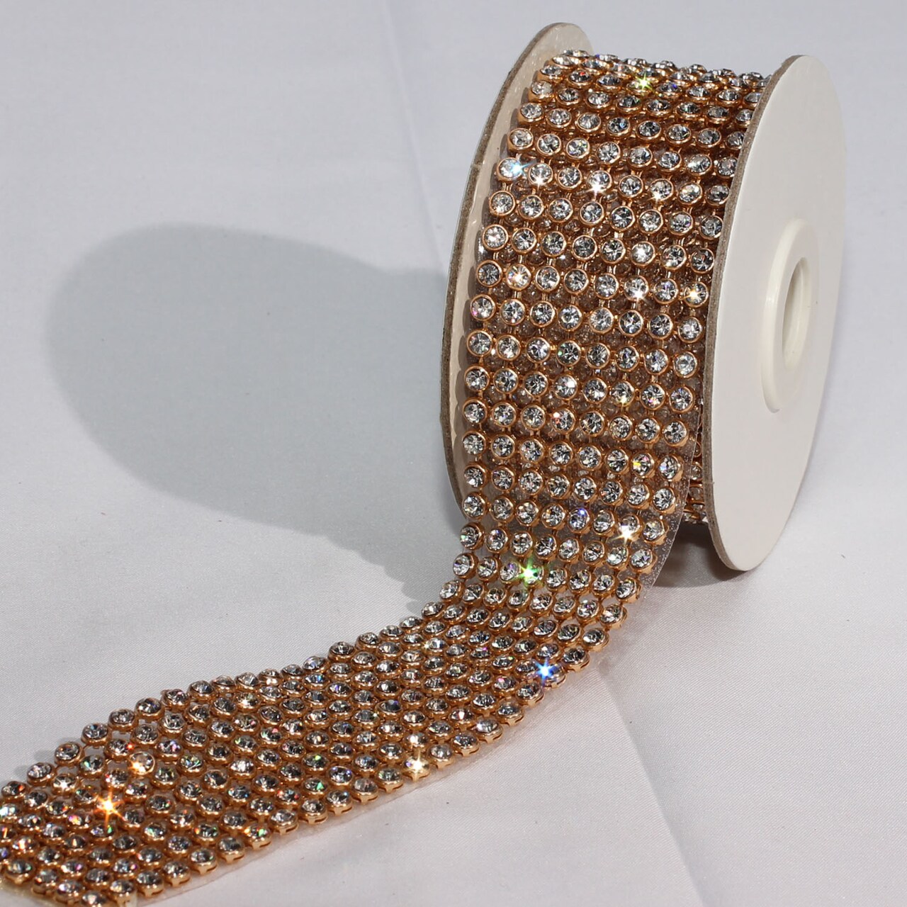 The Ribbon People Crystal Diamonds Craft Ribbon Trim with Gold and Clear Setting 1.5" x 1 Yard